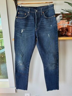 Levi’s 501 Dark Rinse Denim Button Fly Raw Hem Jeans Size 27 x 28